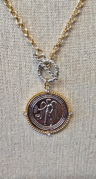 All That Glitz Jewelry - Necklaces Two Tone Coin Long Necklace