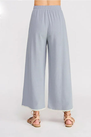 Allie Rose Bottoms - Pants Embroidered Soft Linen Elastic Waist Ankle Pants