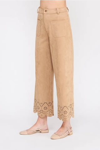 Allie Rose Bottoms - Pants Sm Suede Laser Cut Wide Leg Pants