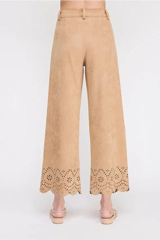 Allie Rose Bottoms - Pants Suede Laser Cut Wide Leg Pants