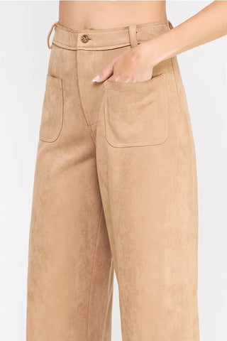 Allie Rose Bottoms - Pants Suede Laser Cut Wide Leg Pants