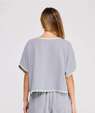 Allie Rose Tops - Blouse Embroidered Soft Linen Dolman Top