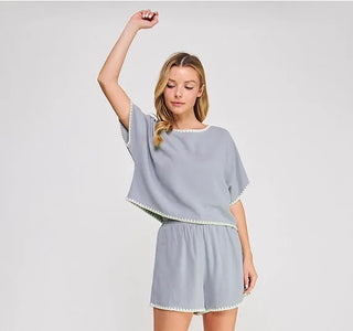 Allie Rose Tops - Blouse Embroidered Soft Linen Dolman Top