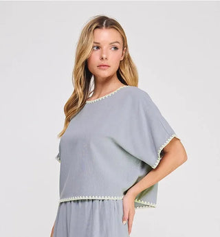 Allie Rose Tops - Blouse Embroidered Soft Linen Dolman Top