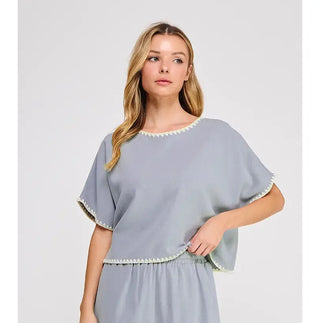 Allie Rose Tops - Blouse Sm Embroidered Soft Linen Dolman Top
