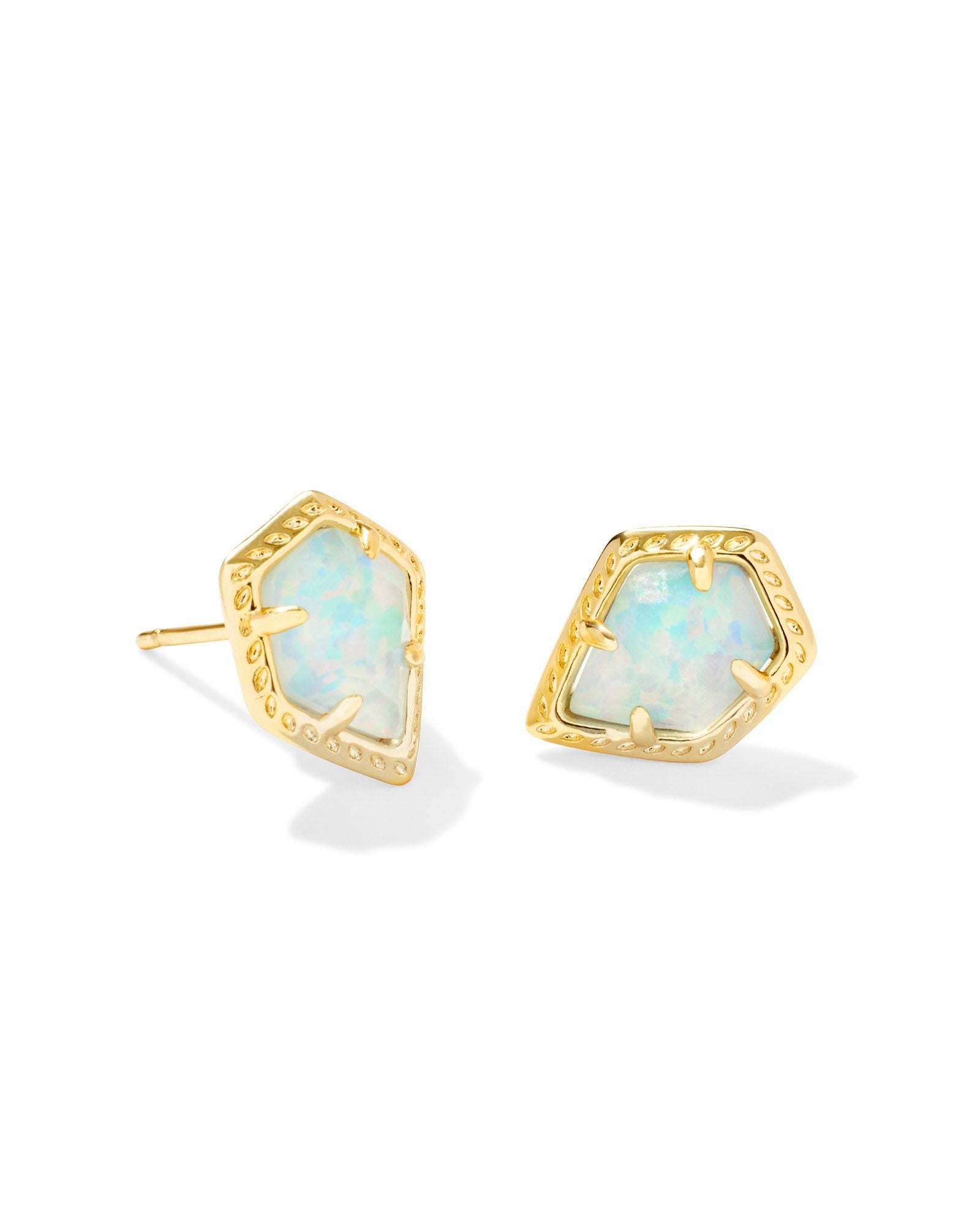 Framed Tessa Stud Earring Gold Luster Light Blue Opal