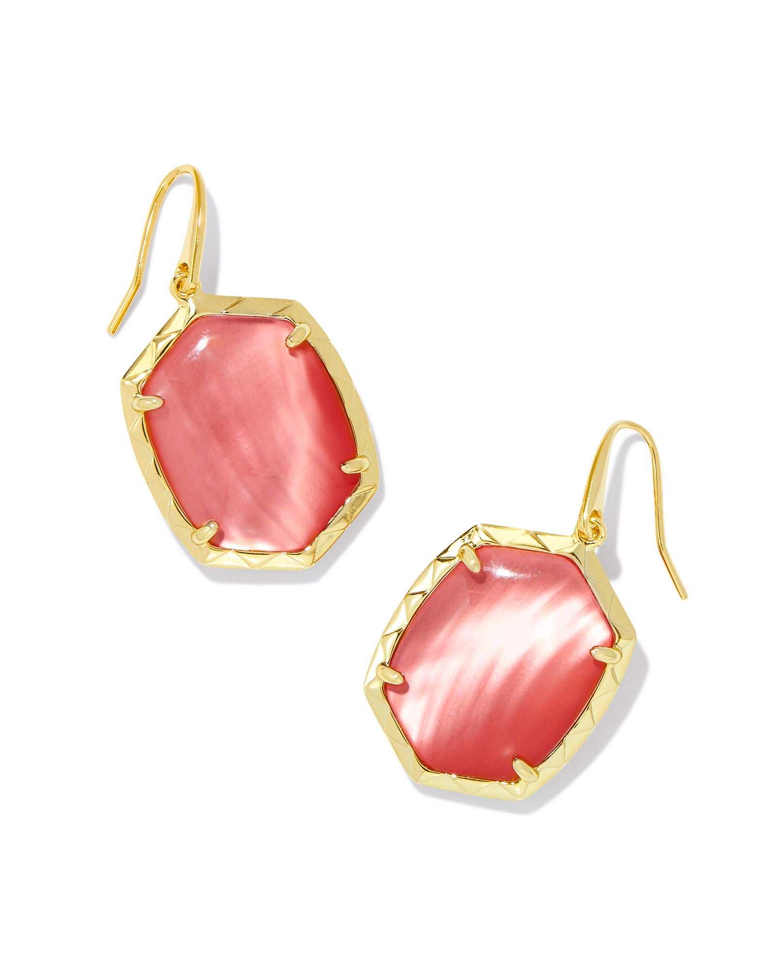 Daphne Gold Drop Earrings Coral Pink MOP