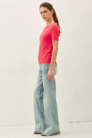 be cool Tops - Sweaters Faux Layered Ultra Soft Sweater Rose Red