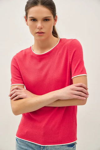 be cool Tops - Sweaters Faux Layered Ultra Soft Sweater Rose Red