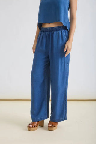 Blu Pepper Bottoms - Pants Chambray Elastic Waist Wide Leg Pants