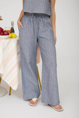 Blu Pepper Bottoms - Pants Sm Stripe Linen Blend Drawstring Wide Leg Pants