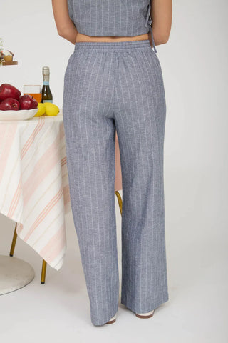 Blu Pepper Bottoms - Pants Stripe Linen Blend Drawstring Wide Leg Pants