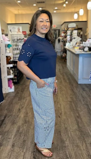 Blu Pepper Bottoms - Pants Stripe Pocket Detail Wide Leg Pant