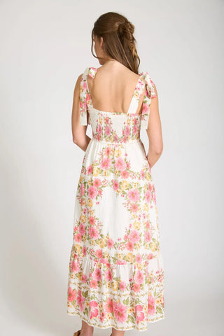 Blu Pepper Dresses Floral Tie Strap Smocked Bodice  Midi Dress