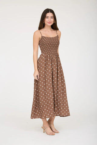 Blu Pepper Dresses Polka Dot Smocked Spaghetti Strap Midi Sundress