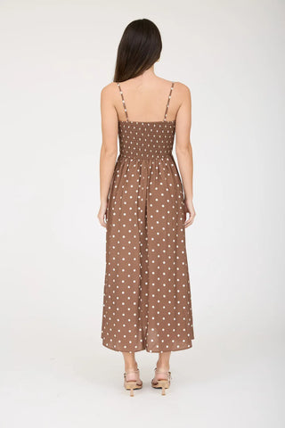 Blu Pepper Dresses Polka Dot Smocked Spaghetti Strap Midi Sundress