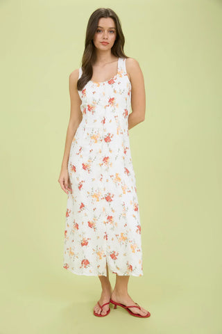 Blu Pepper Dresses Sm Final Sale Floral Button Down Sleeveless Midi Shirt Dress