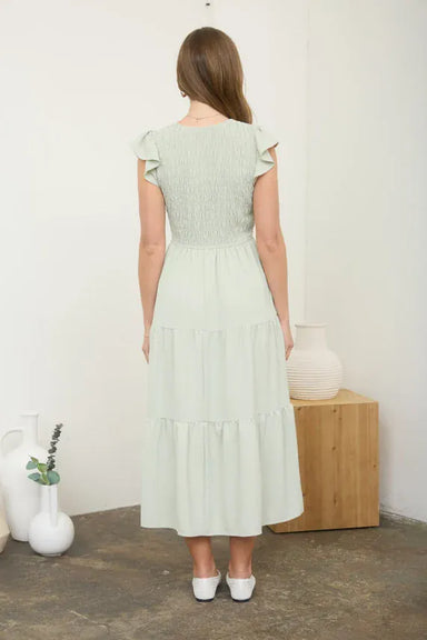 Blu Pepper Dresses V-Neck Flutter Sleeve Smocked Bodice Dress