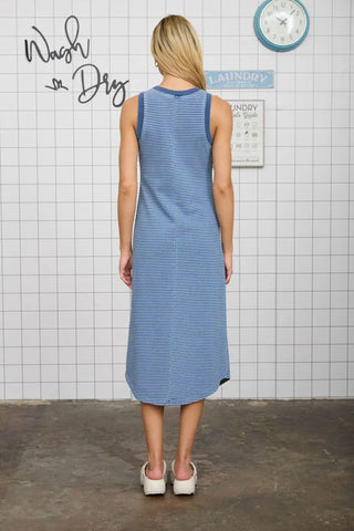 Blu Pepper Dresses Washed Stripe Sleeveless Tank Midi Dress