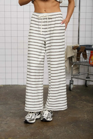 Blu Pepper Loungewear- Sleepwear - Bottoms Sm Stripe Drawstring Wide Leg Pant Light Grey