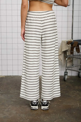 Blu Pepper Loungewear- Sleepwear - Bottoms Stripe Drawstring Wide Leg Pant Light Grey