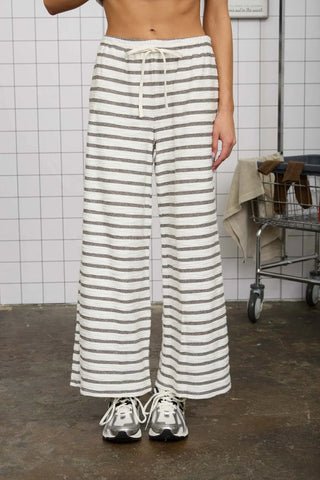 Blu Pepper Loungewear- Sleepwear - Bottoms Stripe Drawstring Wide Leg Pant Light Grey