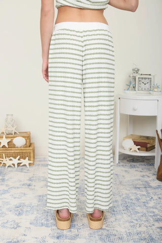 Blu Pepper Loungewear- Sleepwear - Bottoms Stripe Drawstring Wide Leg Pant Olive