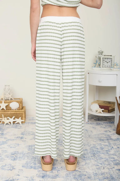 Blu Pepper Loungewear- Sleepwear - Bottoms Stripe Drawstring Wide Leg Pant Olive
