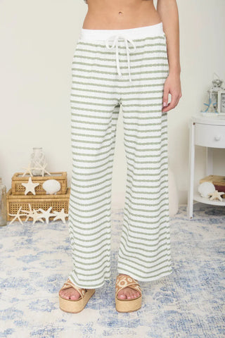 Blu Pepper Loungewear- Sleepwear - Bottoms Stripe Drawstring Wide Leg Pant Olive