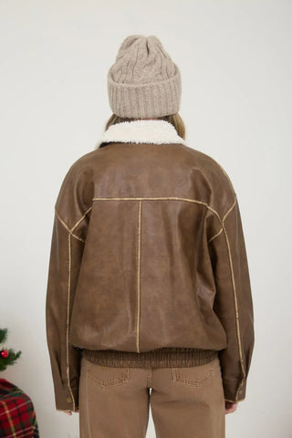 Blu Pepper Outerwear - Jackets Sale Faux Leather Shearling Collar Jacket