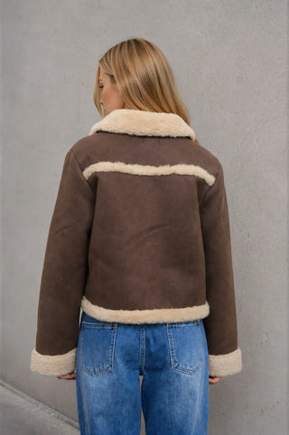 Blu Pepper Outerwear - Jackets Shearling Collared Button Down Faux Suede Jacket
