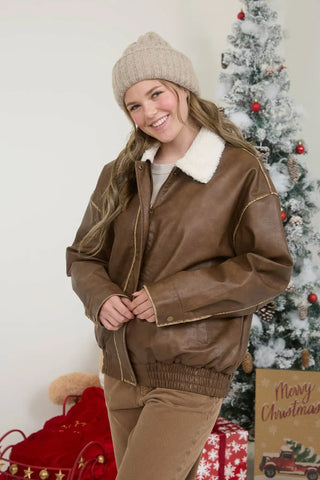 Blu Pepper Outerwear - Jackets Sm Sale Faux Leather Shearling Collar Jacket