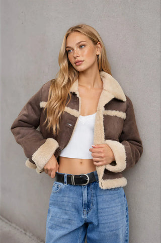 Blu Pepper Outerwear - Jackets Sm Shearling Collared Button Down Faux Suede Jacket