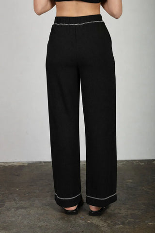 Blu Pepper Sets Back Button Detail Sleeveless Ribbed Top & Drawstring Lounge Set Black