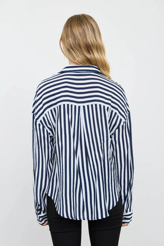 Blu Pepper Tops - Blouse Collared Button Down Long Sleeve Striped Top