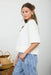 Blu Pepper Tops - Blouse Raw Edge Henley Short Sleeve Waffle Knit Top