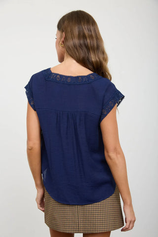 Blu Pepper Tops - Blouse V-Neck Lace Trim Cap Sleeve Top