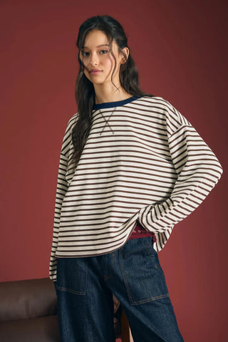Blu Pepper Tops - Pullover Sm Stripe Crew Neck Long Sleeve Knit Top