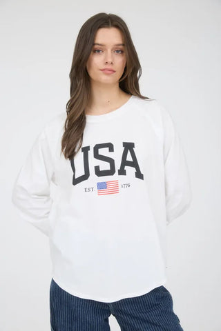 Blu Pepper Tops - Pullover Sm USA Graphic Ragland Long Sleeve Knit Top