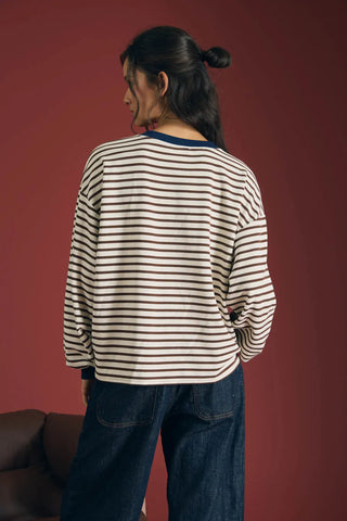 Blu Pepper Tops - Pullover Stripe Crew Neck Long Sleeve Knit Top