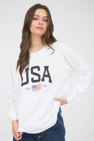 Blu Pepper Tops - Pullover USA Graphic Ragland Long Sleeve Knit Top