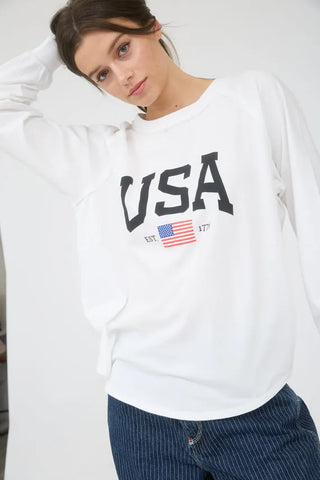Blu Pepper Tops - Pullover USA Graphic Ragland Long Sleeve Knit Top