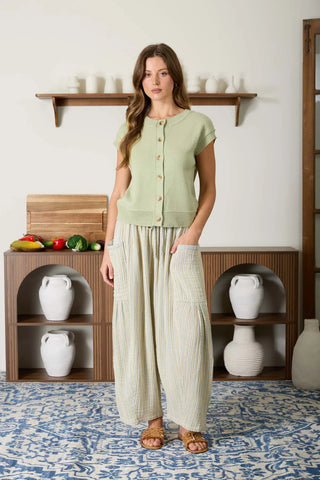 Blu Pepper Tops - Sweaters Exposed Seam Short Sleeve Button Down Cardigan
