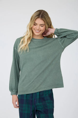 Blu Pepper Tops - T-Shirts Sm Washed Crew Neck Long Sleeve Top Dusty Green