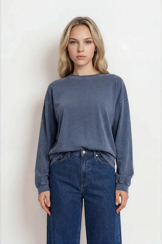Blu Pepper Tops - T-Shirts Sm Washed Crew Neck Long Sleeve Top Navy