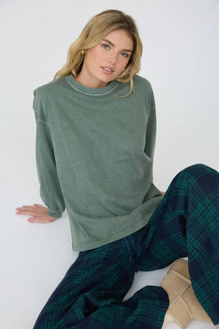 Blu Pepper Tops - T-Shirts Washed Crew Neck Long Sleeve Top Dusty Green