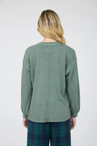 Blu Pepper Tops - T-Shirts Washed Crew Neck Long Sleeve Top Dusty Green