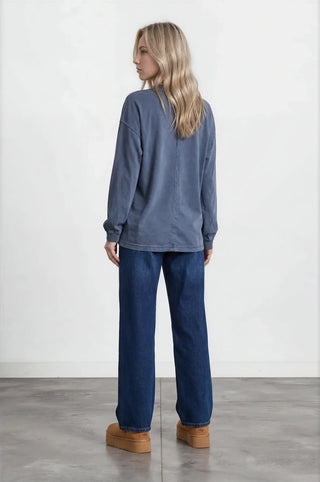 Blu Pepper Tops - T-Shirts Washed Crew Neck Long Sleeve Top Navy