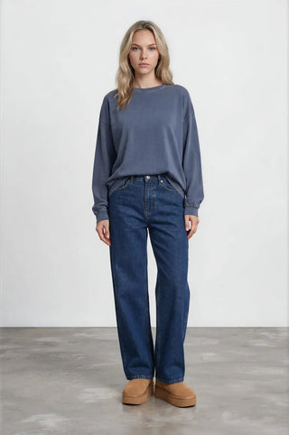 Blu Pepper Tops - T-Shirts Washed Crew Neck Long Sleeve Top Navy