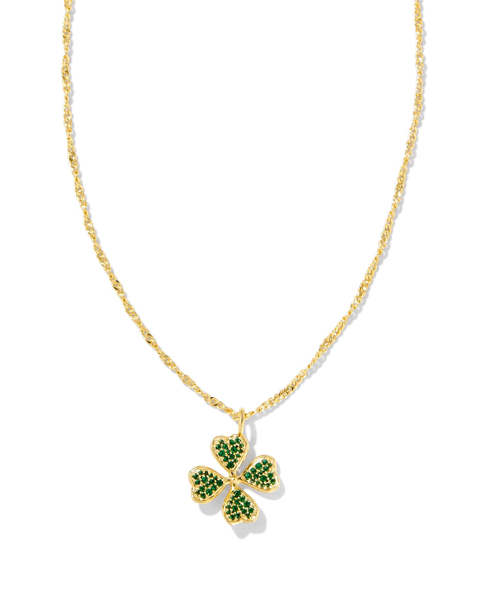 Clover Crystal Pendant Necklace Gold Green Crystals